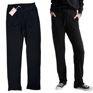 NWT Quince Black Mongolian Cashmere Straight Leg Lounge Pants Size Small